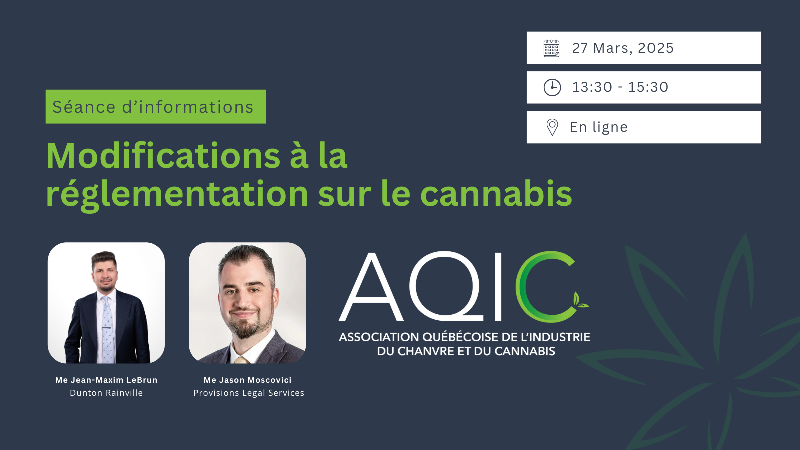 Séance d'informations: modifications à la réglementation sur le cannabis